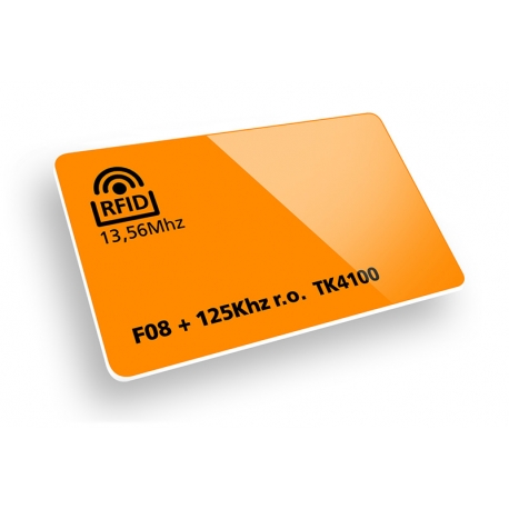 Tessere RFID 13.56Mhz F08 + 125Khz r.o. TK4100 stampate in Offset 4+4