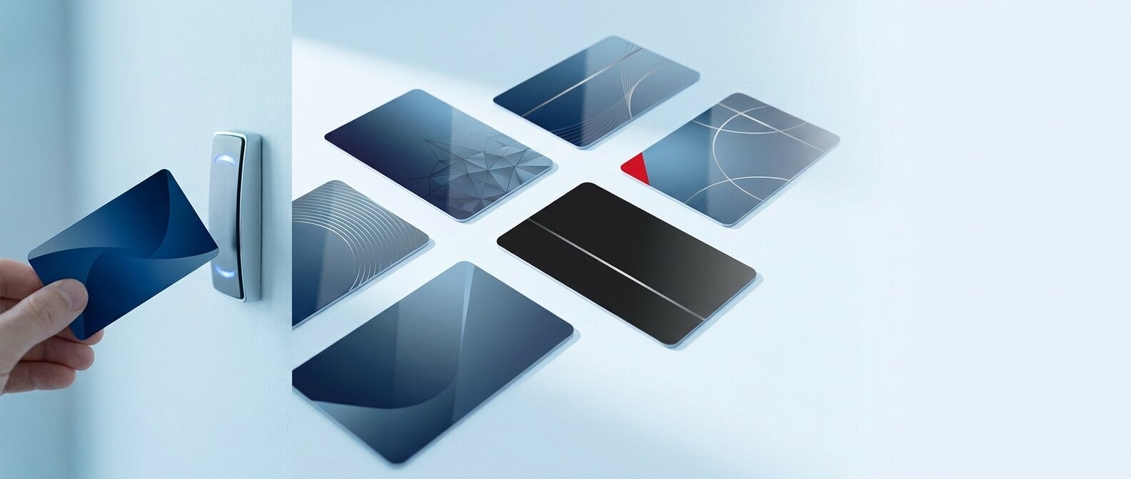 Tessera contactless avvicinata a un lettore di accessi, immagine illustrativa